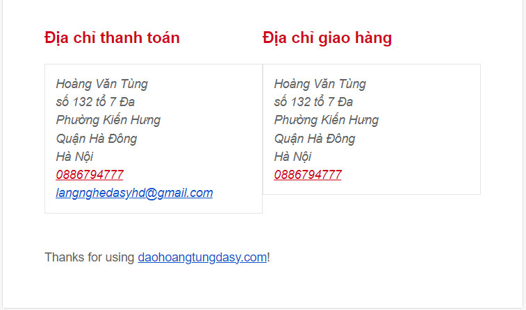 Email xác nhận lại đơn hàng